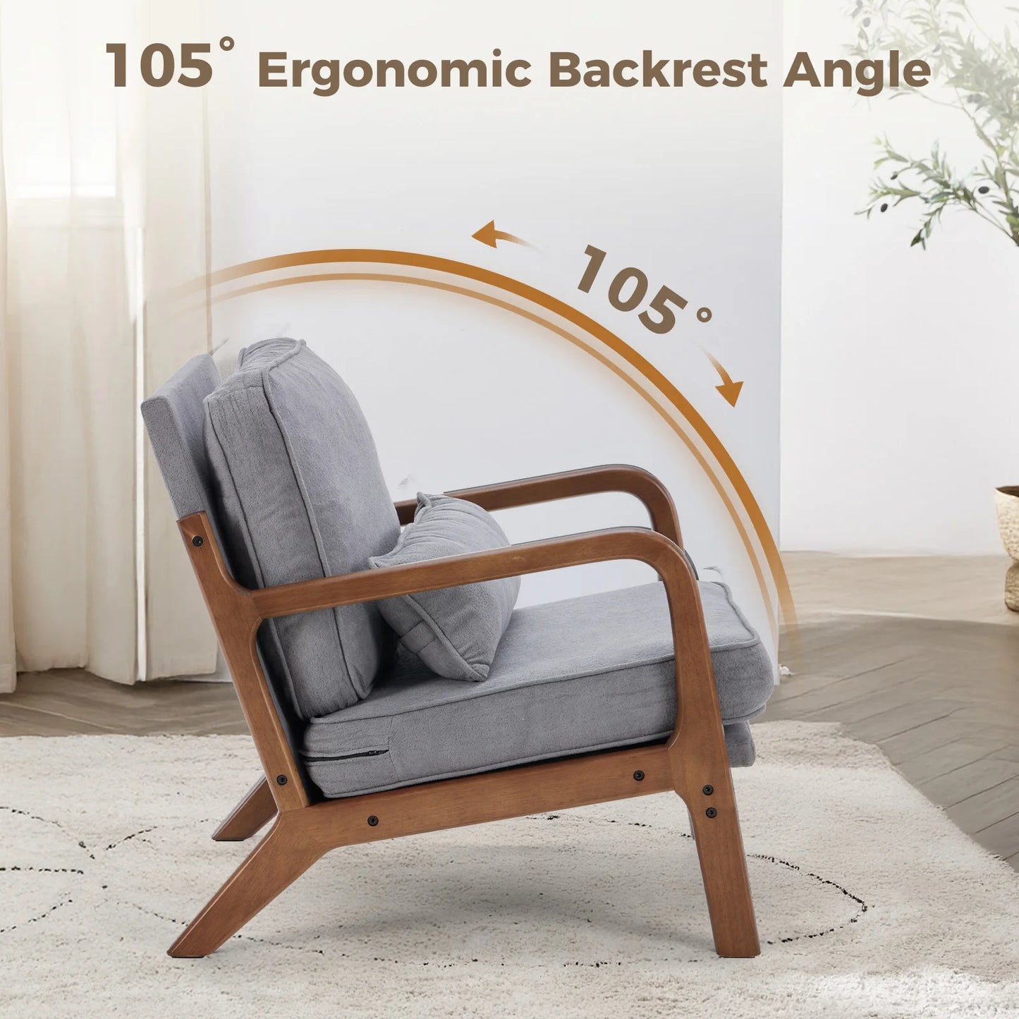 JHK Mid Century Modern Chair With Solid Wood Frame Arms
