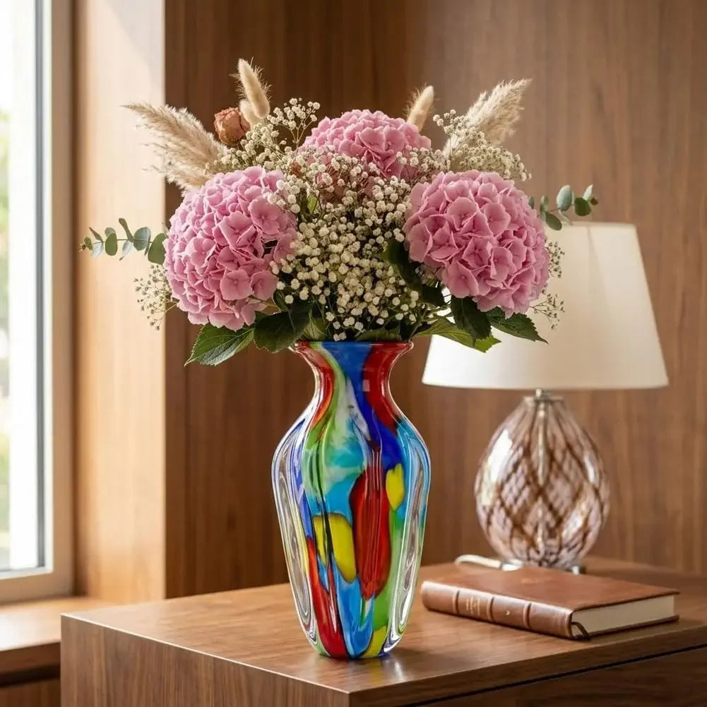 Hand Blown Glass Flower Vase Home Decor Accent Piece