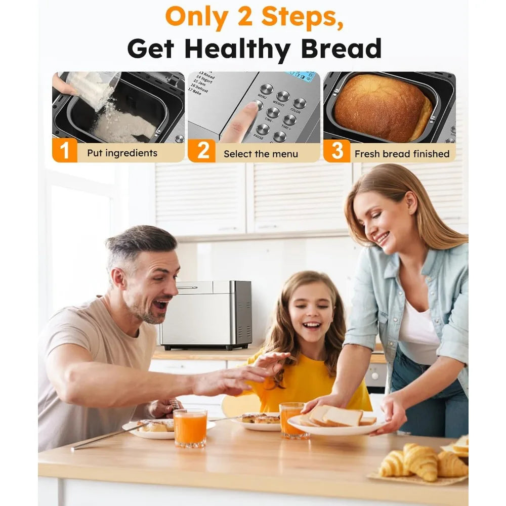 XMSJ 17-In-1 Bread Maker Automatic Stainless Steel Nonstick