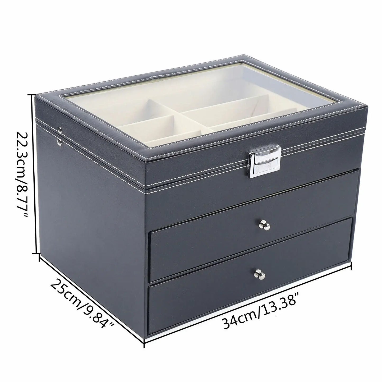 PU Leather Sunglasses Display Box With Glass Window Organizer