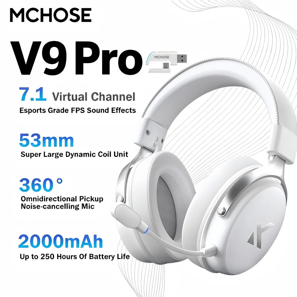 MCHOSE V9 Pro Wireless Headset With 7.1 Surround Sound Microphone