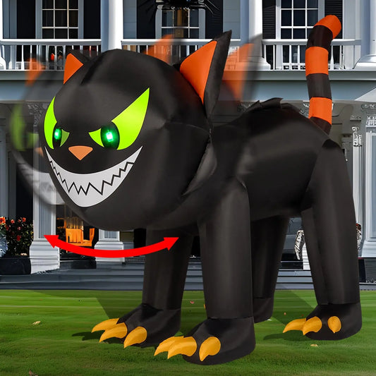Joyfy Halloween Cat Inflatables Outdoor Decoration With Moving Head Lights