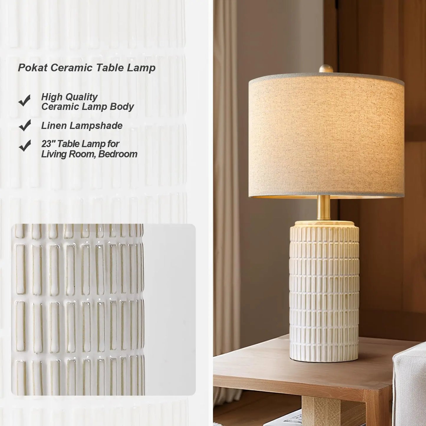Ceramic Table Lamp Set of 2 for Living Room Illumination
