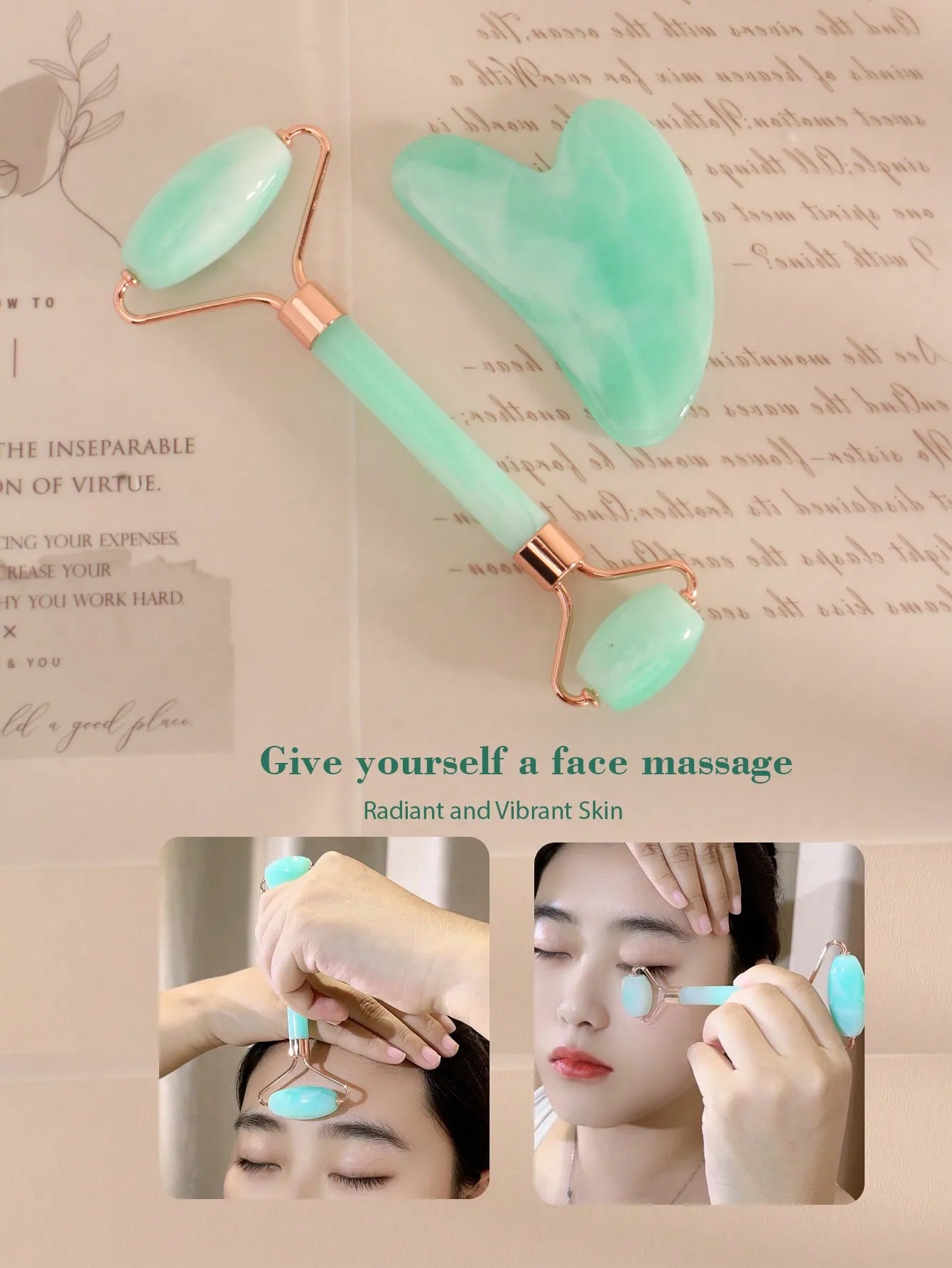 3 Piece Facial Massage Tool Set With Face Roller Cupping