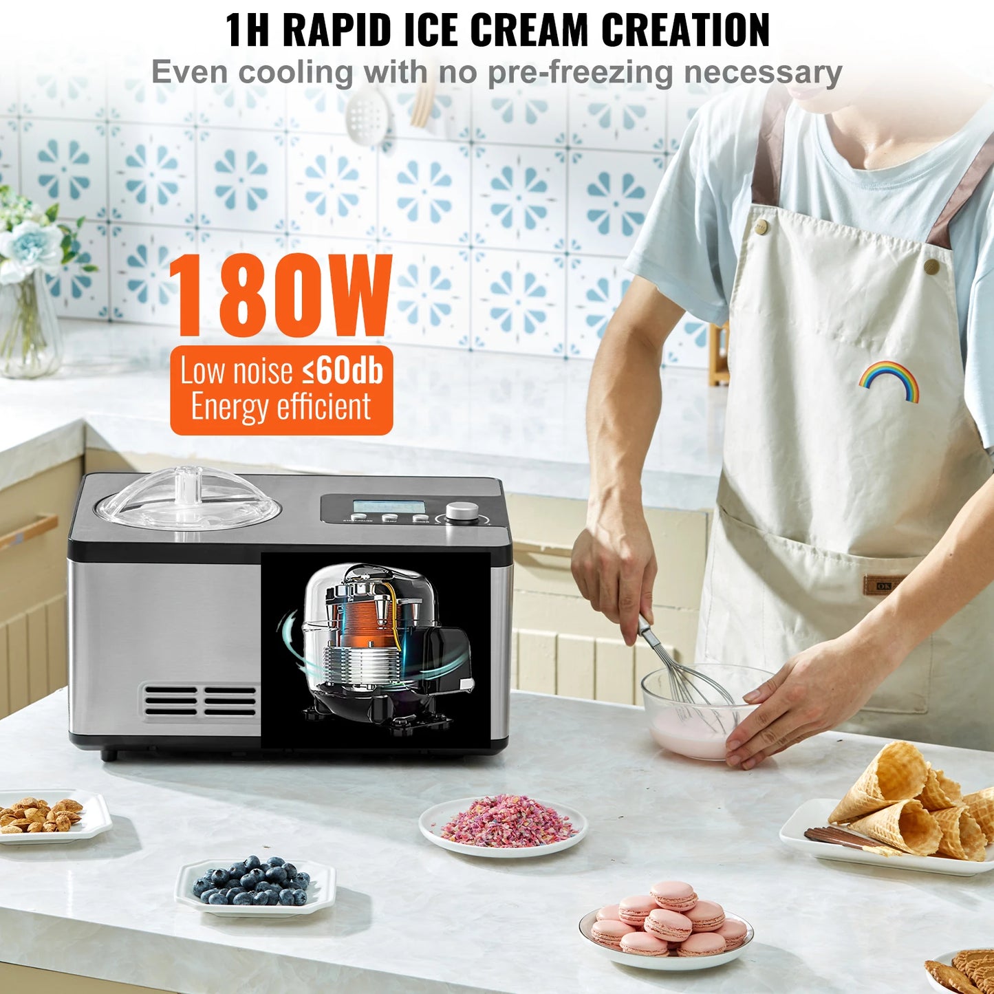 SucceBuy Automatic Ice Cream Maker With Built-In Compressor