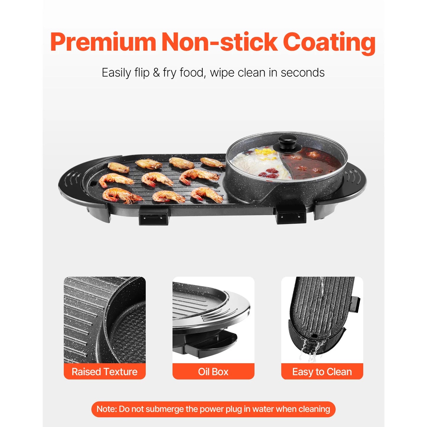 SucceBuy 2200W 2-in-1 Smokeless Hot Pot And Grill With Dual Temperature