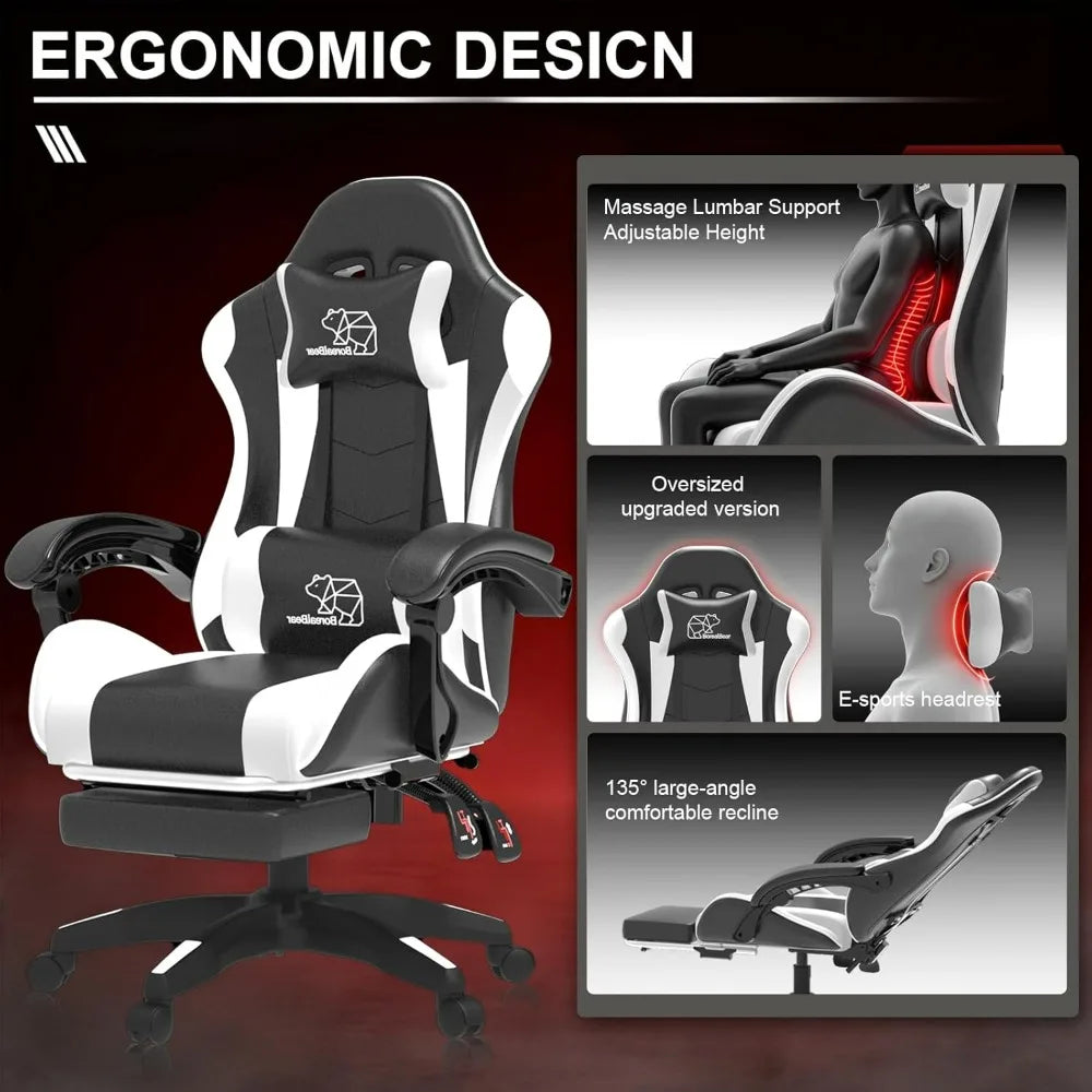 Computer Gaming Chair Ergonomic Leather Office Chair With Foot Rest