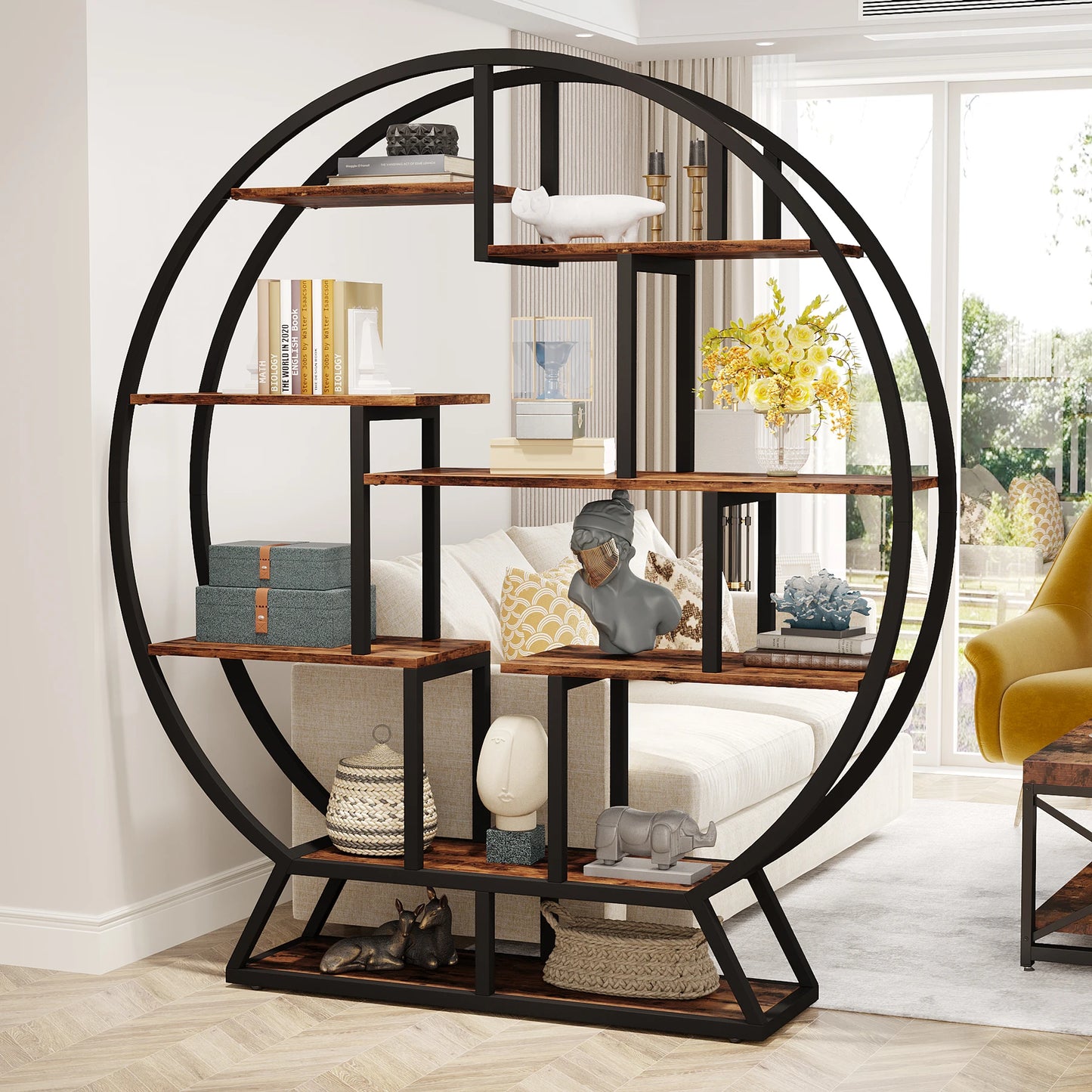 Tribesigns Etagere Bookcase Five Tier Iron Frame Shelves