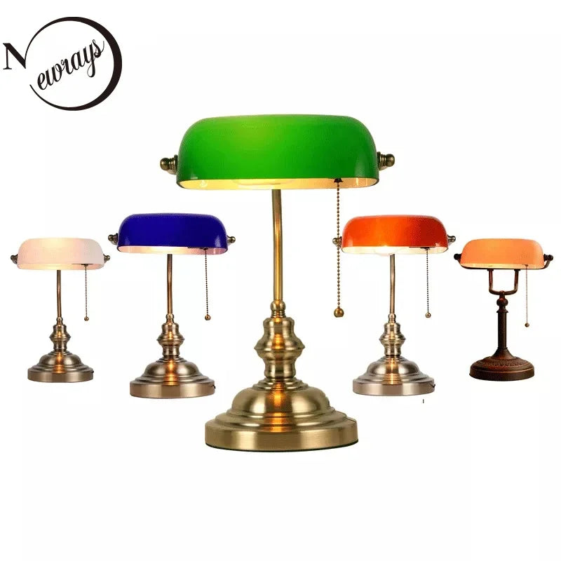 Newrays Desk Lamp Glass Banker Lamp Zipper Switch Home Office