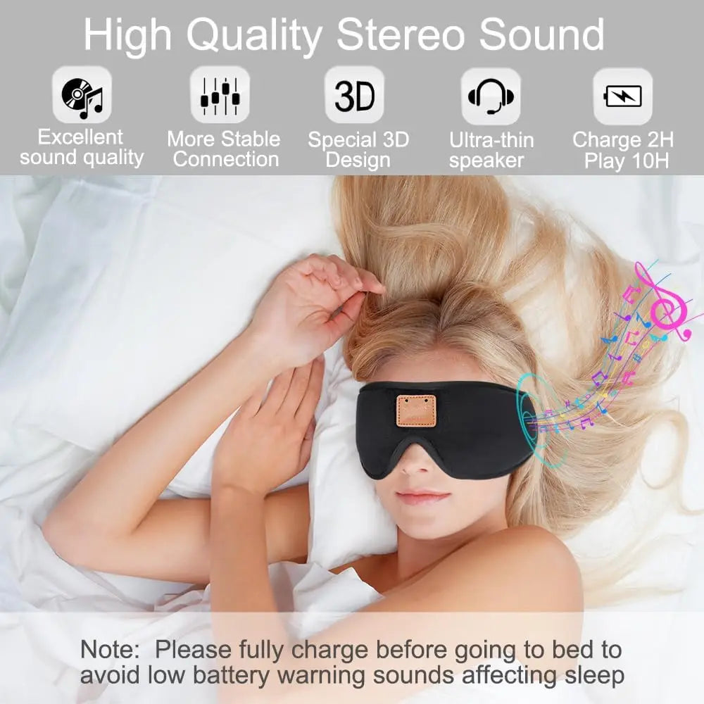 3D Sleeping Eye Mask With Built-In Sponge Speakers Bluetooth Headphones