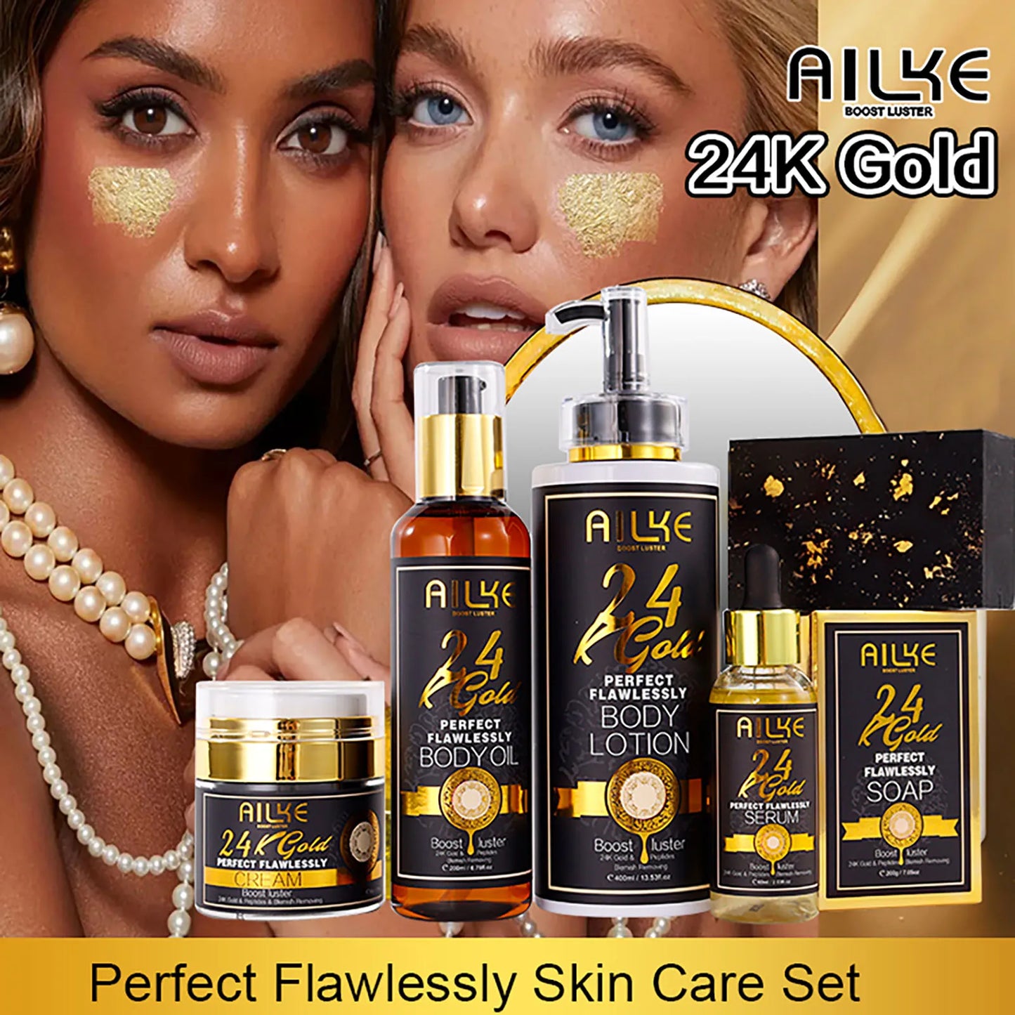 AILKE 24K Gold Collagen Cream Whitening Facial Anti Aging Set