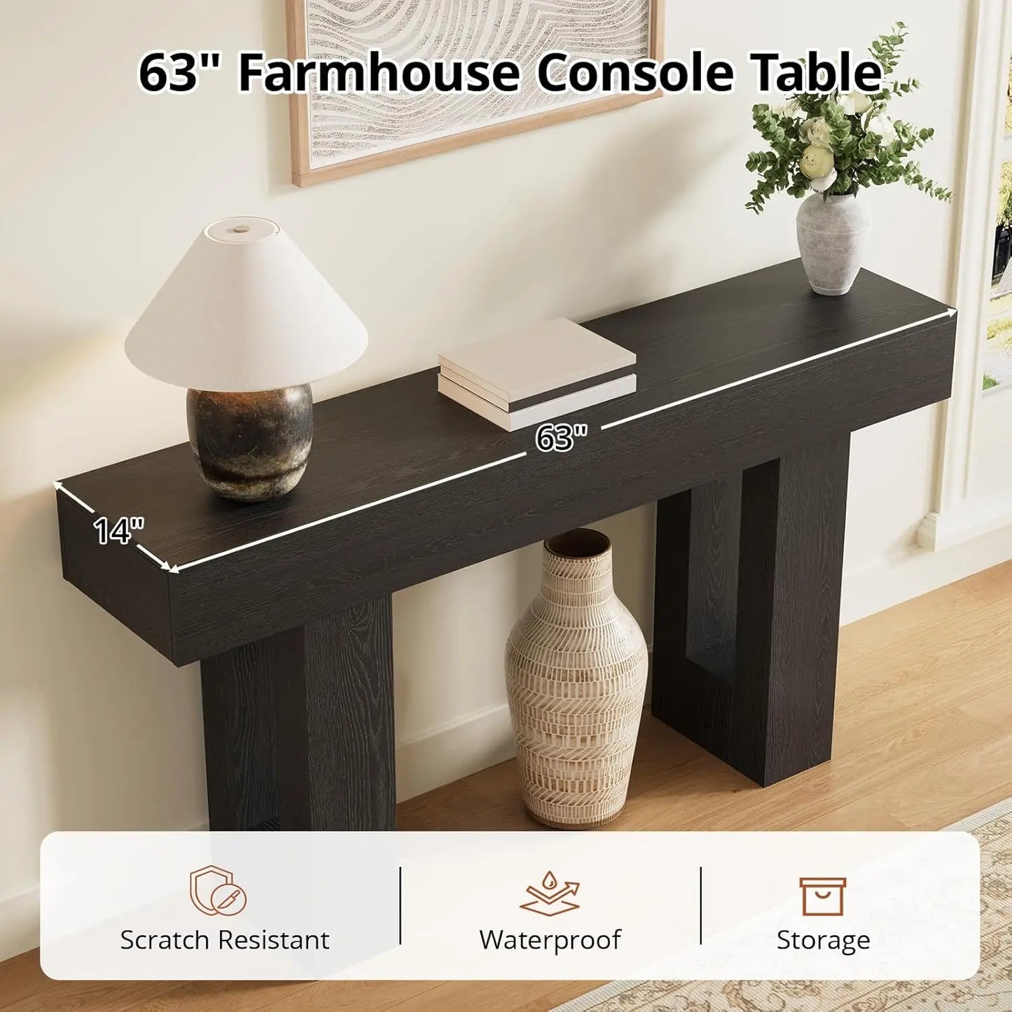 Farmhouse Style Console Table With Drawers For Living Room Hallway
