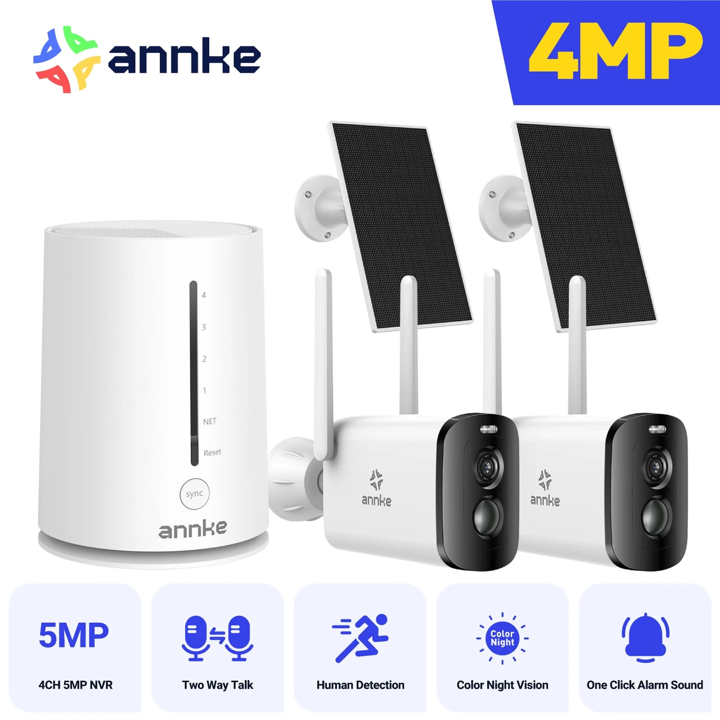 ANNKE 4MP Solar Wireless Security Cameras With 4CH NVR