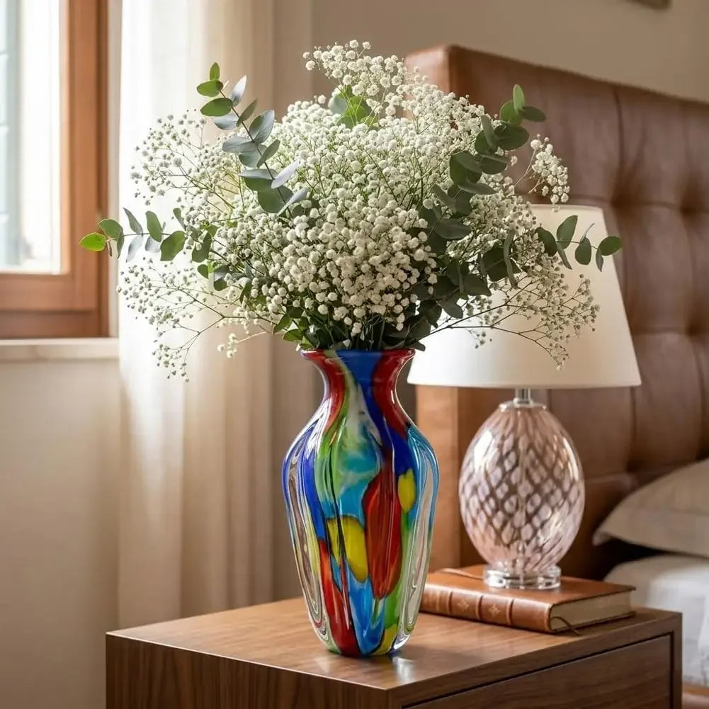 Hand Blown Glass Flower Vase Home Decor Accent Piece
