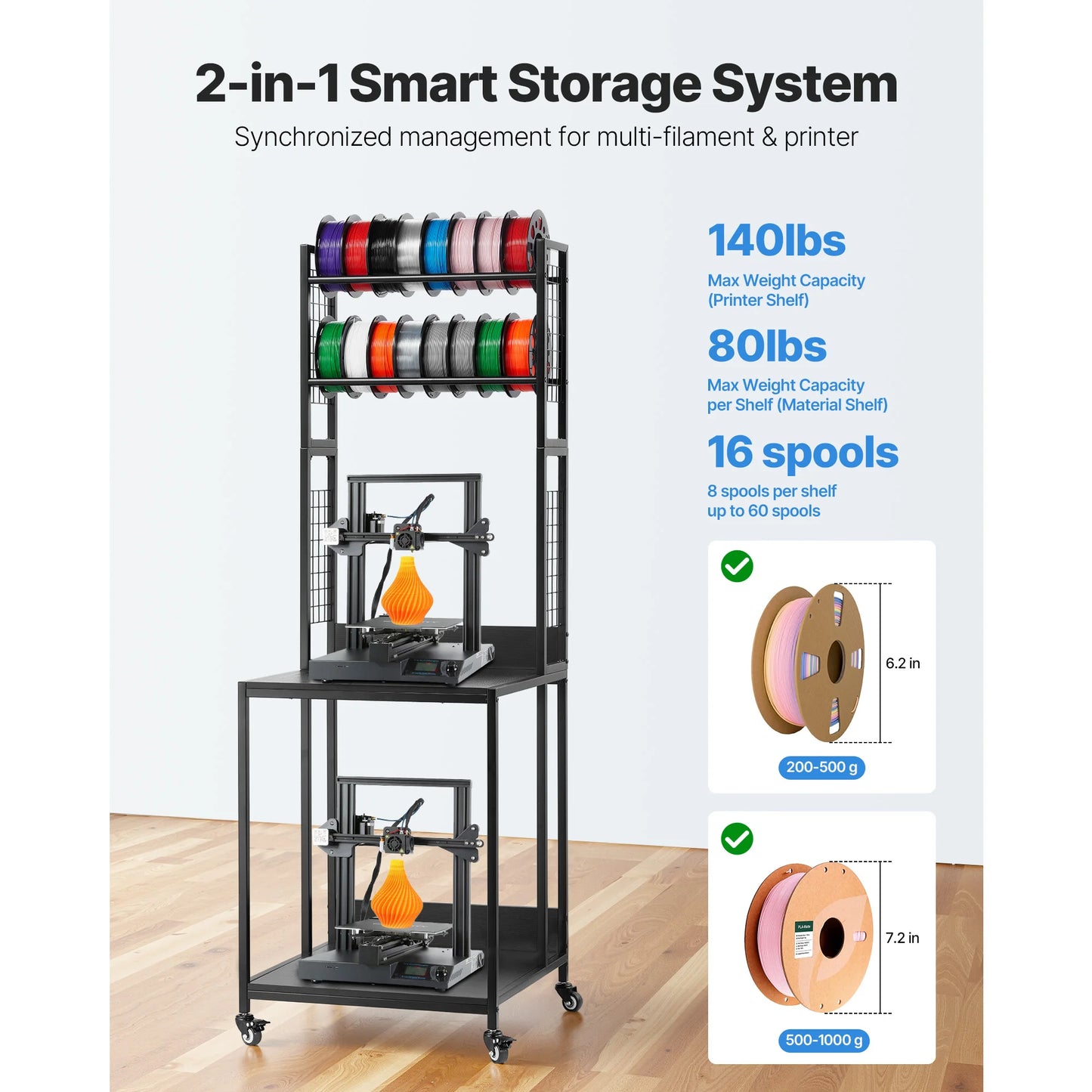 SucceBuy 4-Tier Filament Storage Rack With Wheels For 3D Printing