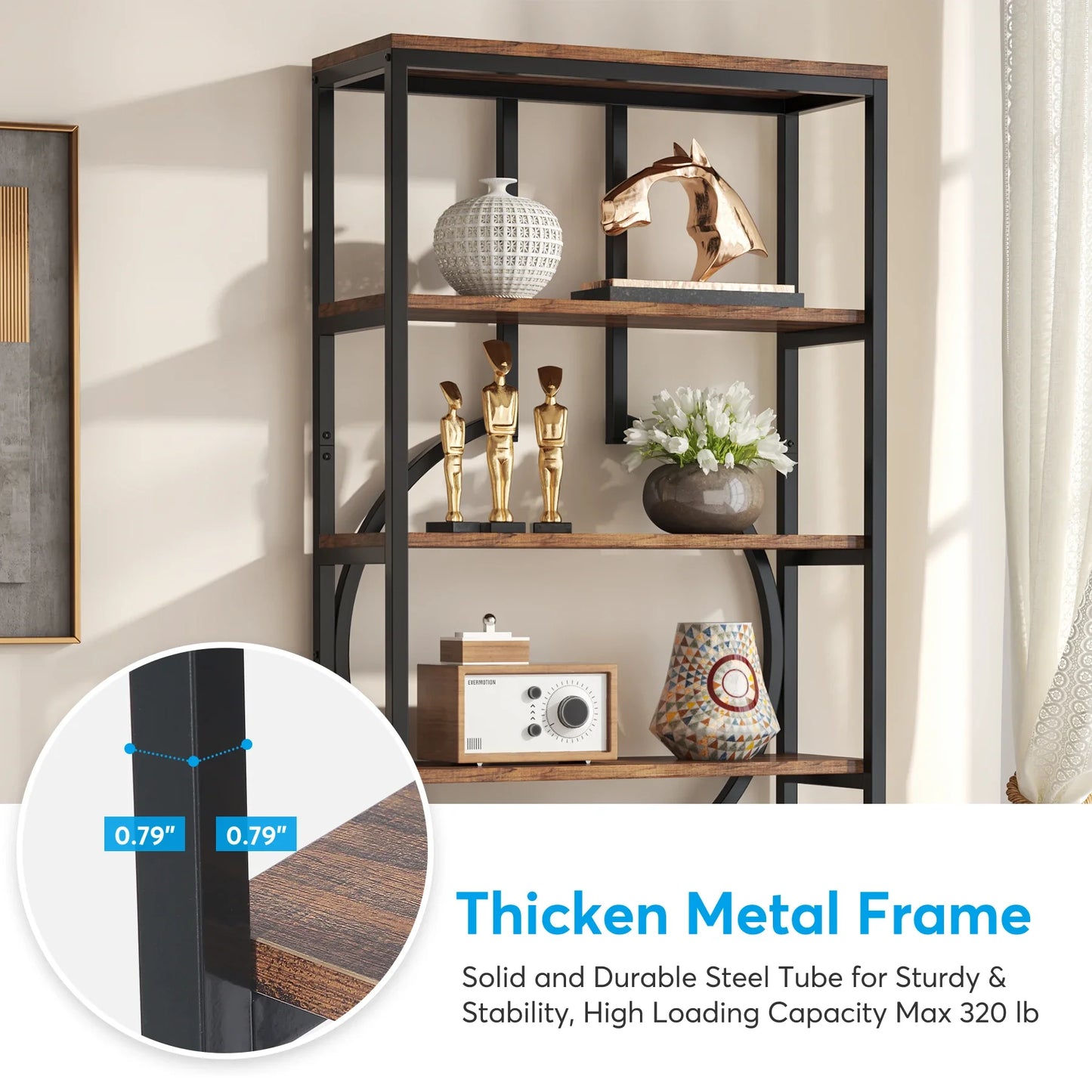 Tribesigns Industrial Bookshelf Tall 5 Tier Open Shelves Bookcase