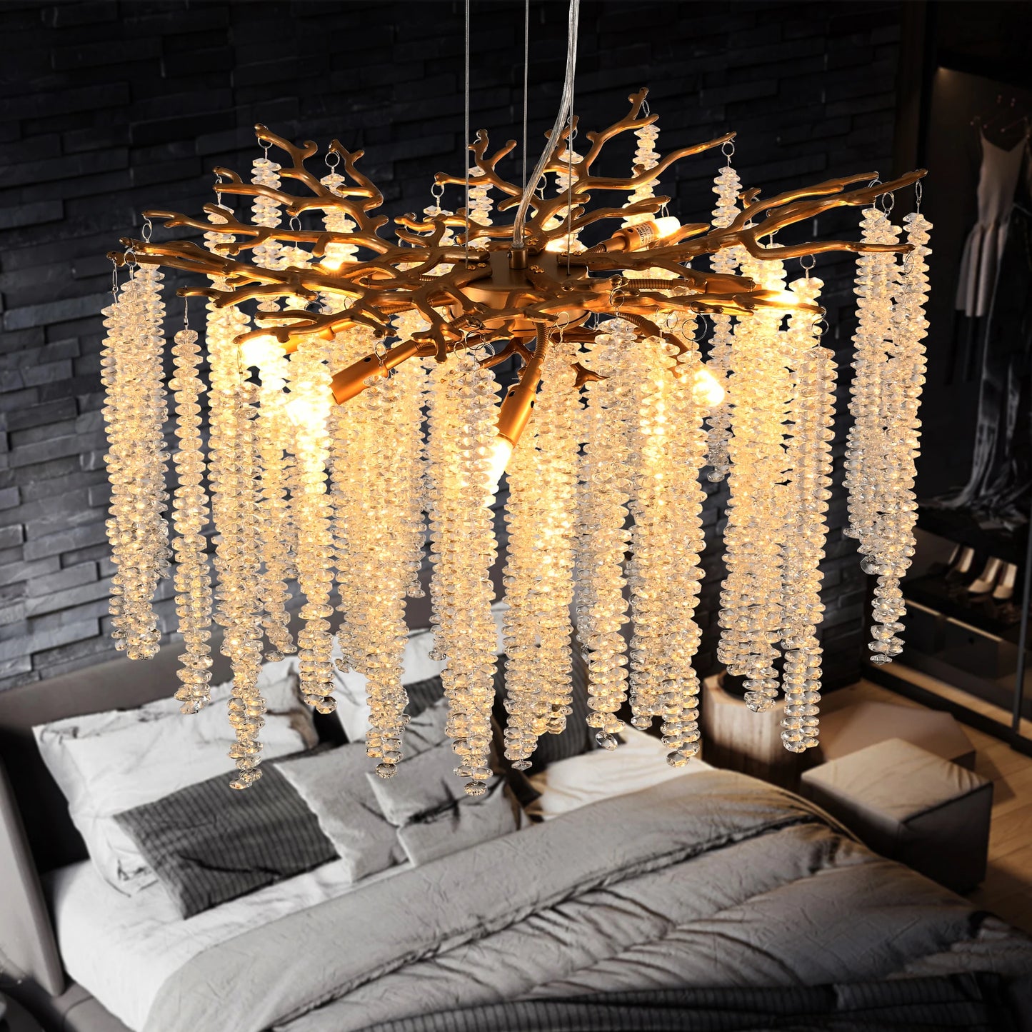 Longree Modern Pendant Light With Cascading Crystal Strands