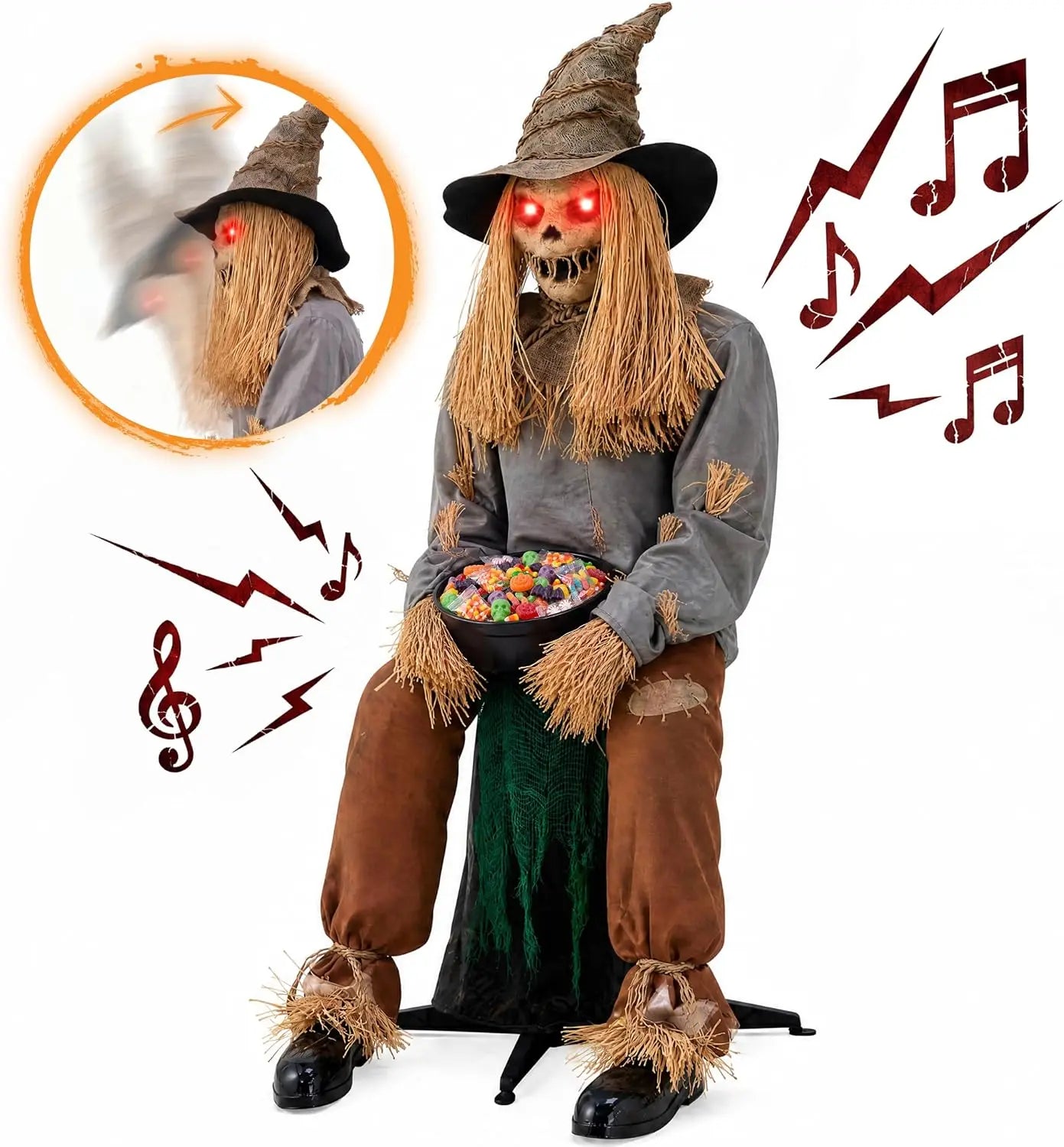 Joyfy Animatronic Scarecrow Featuring Sound And Led Eyes For Halloween