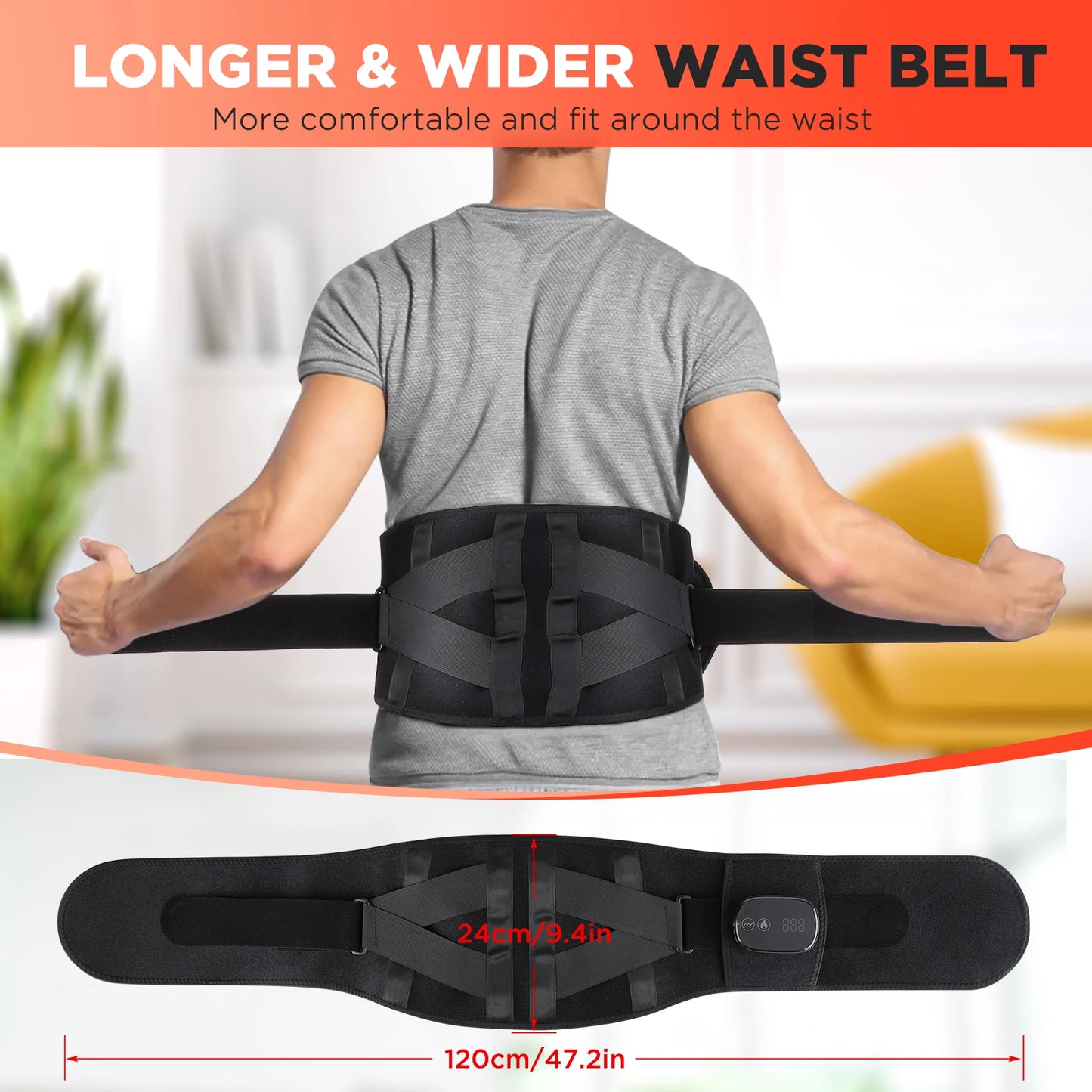 Hailicare Heated Waist Belt With Lumbar Support And Massage