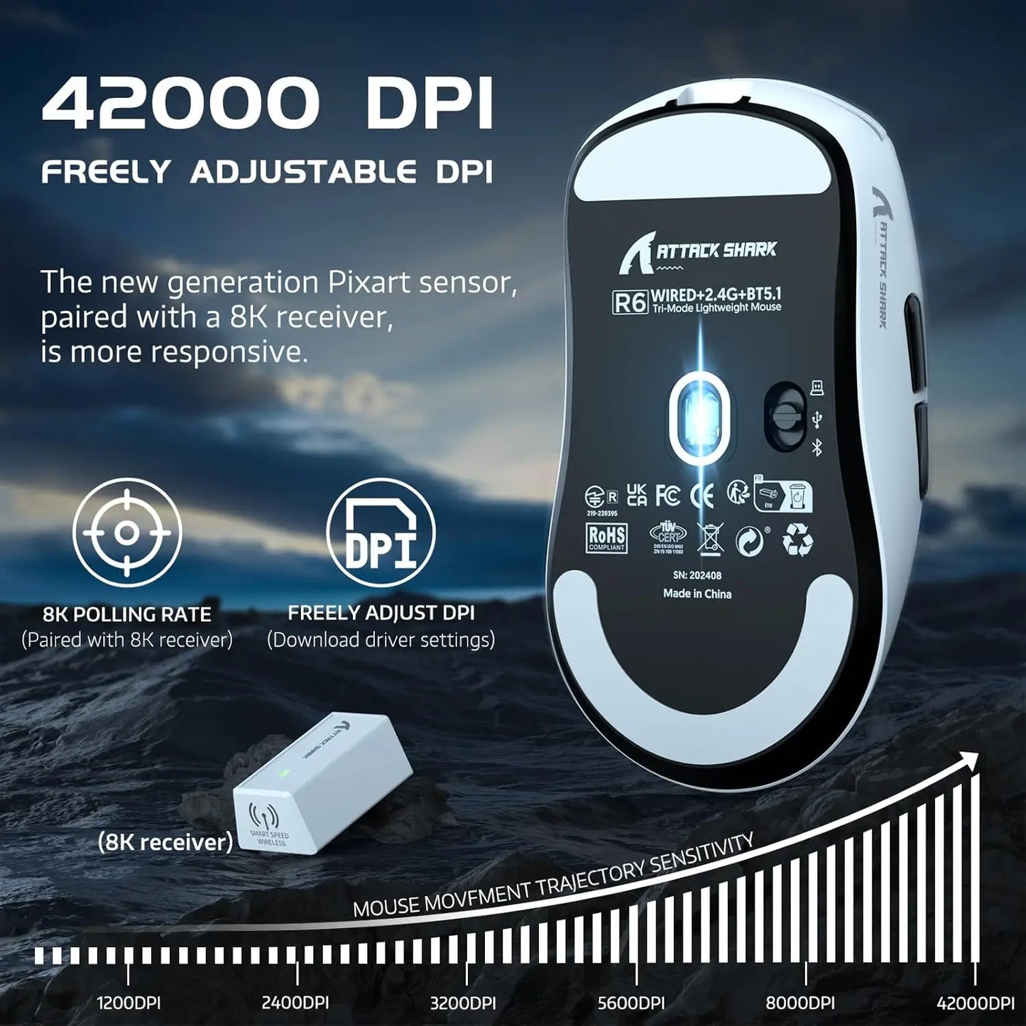 Attack Shark R6 Wireless Gaming Mouse With 8KHz Polling