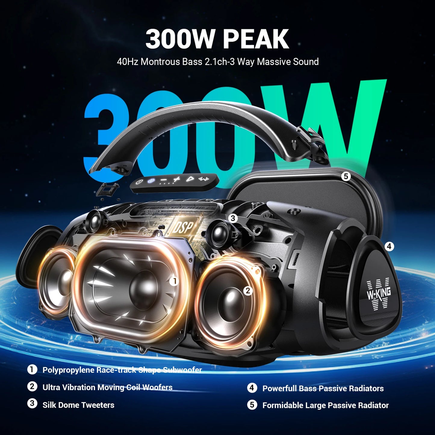 W-King X20 200W RMS Portable Bluetooth Speaker IPX7 Waterproof