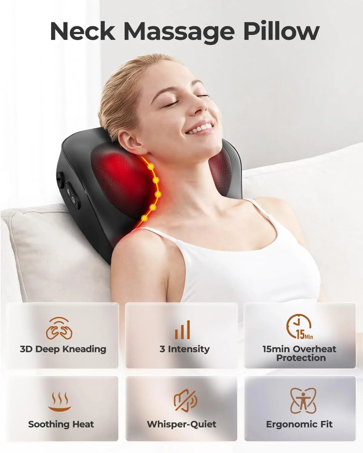 HIMOUTA Electric Neck Massager Pillow With Heat And 3D Kneading