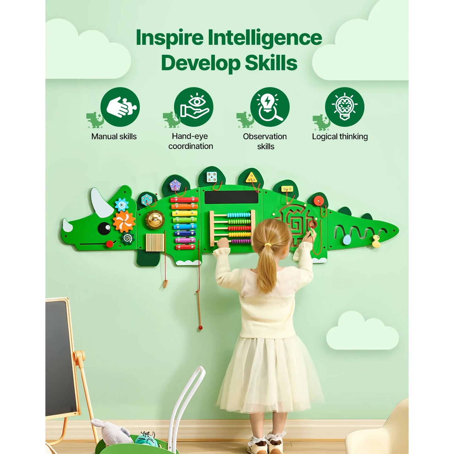 Dinosaur Kids Busy Wall Board With 11 Activity Panels Gift