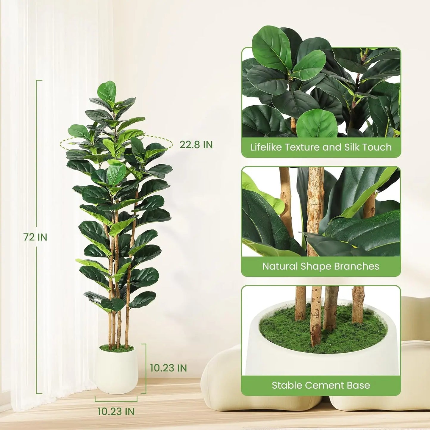HiMISS Fiddle Leaf Fig Tree With Pot Artificial Plant