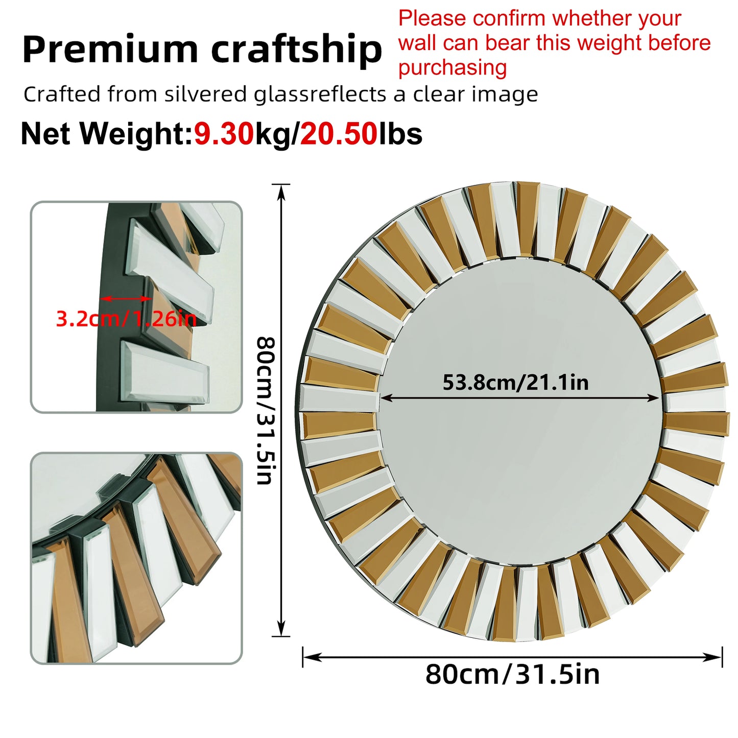 Round Starburst Wall Mirror Tawny Accent For Bathroom Living Room