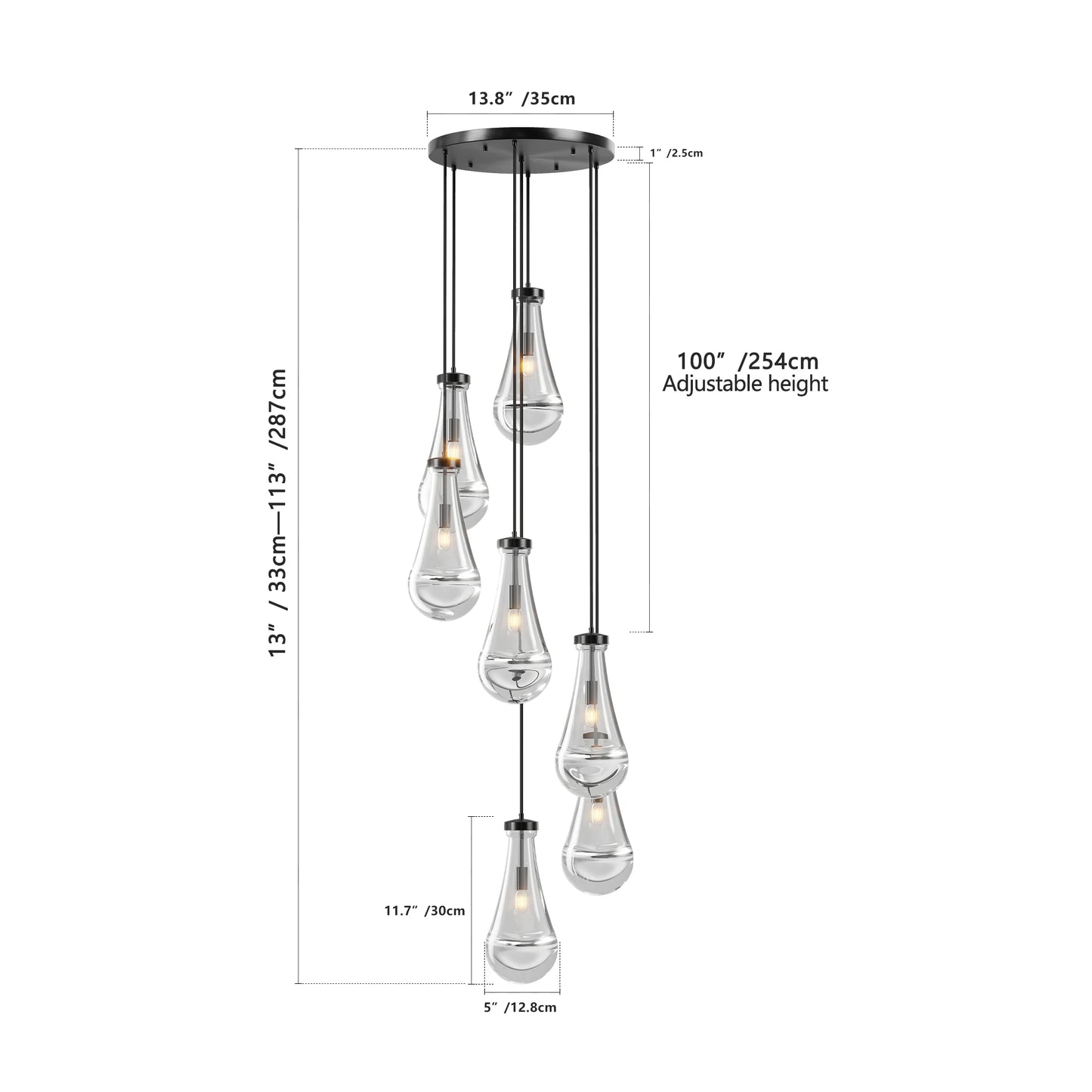 LONGREE 7 Light Pendant Chandelier With Adjustable Hanging Cord