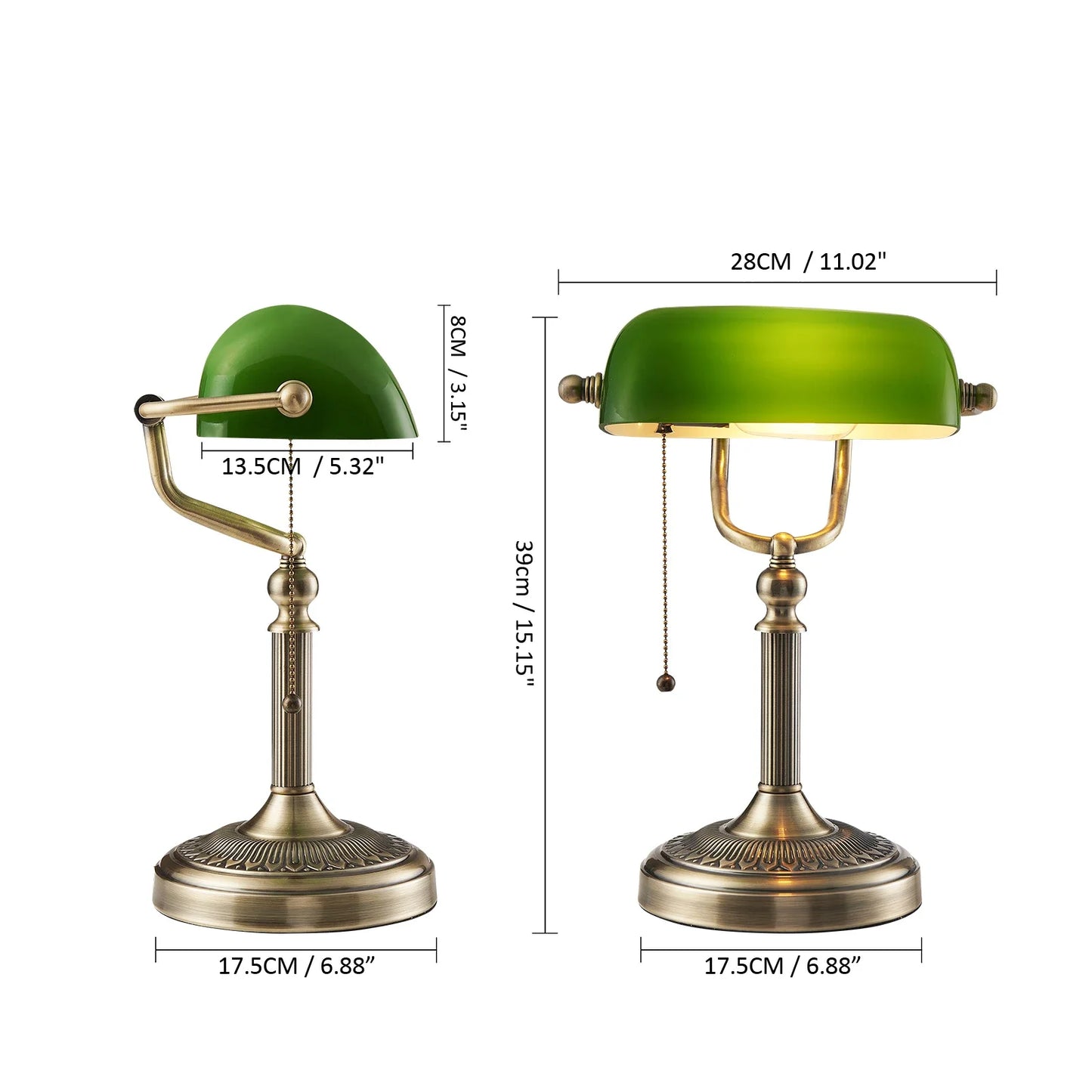 Newrays Desk Lamp Glass Banker Lamp Zipper Switch Home Office