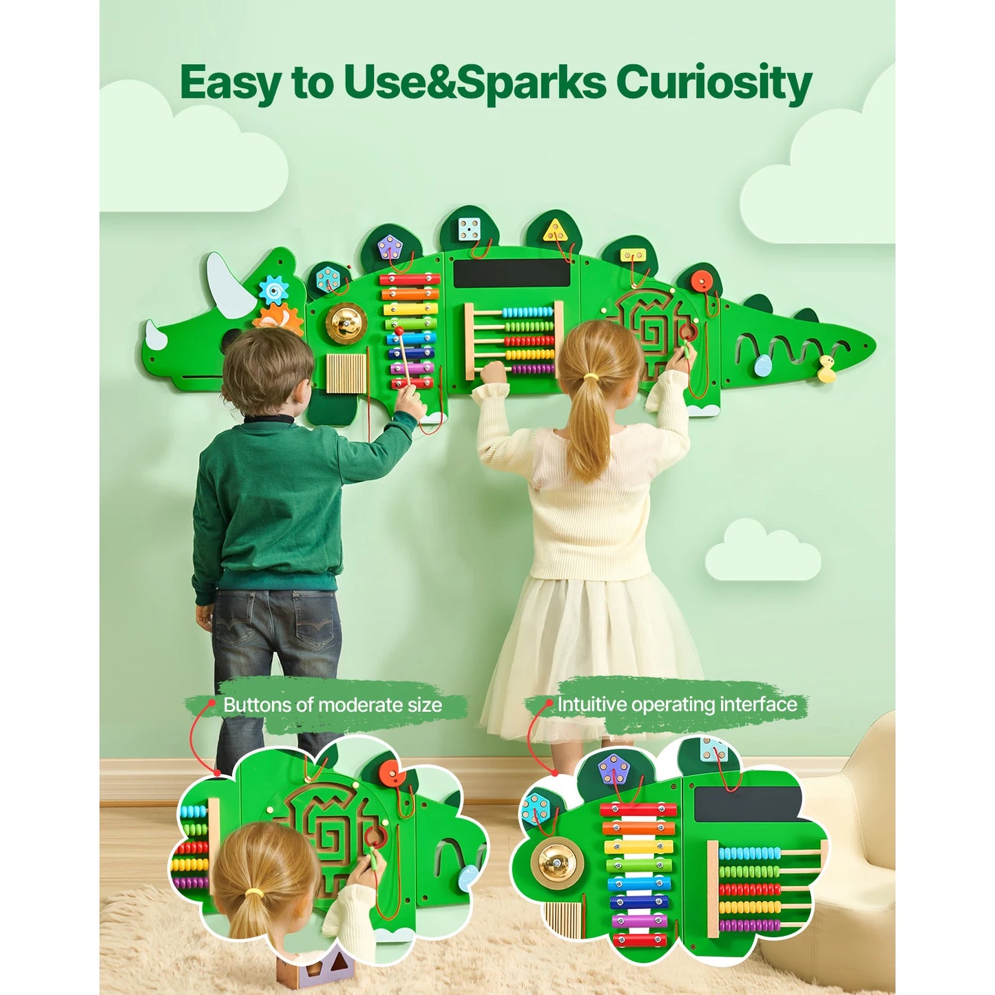 Dinosaur Kids Busy Wall Board With 11 Activity Panels Gift