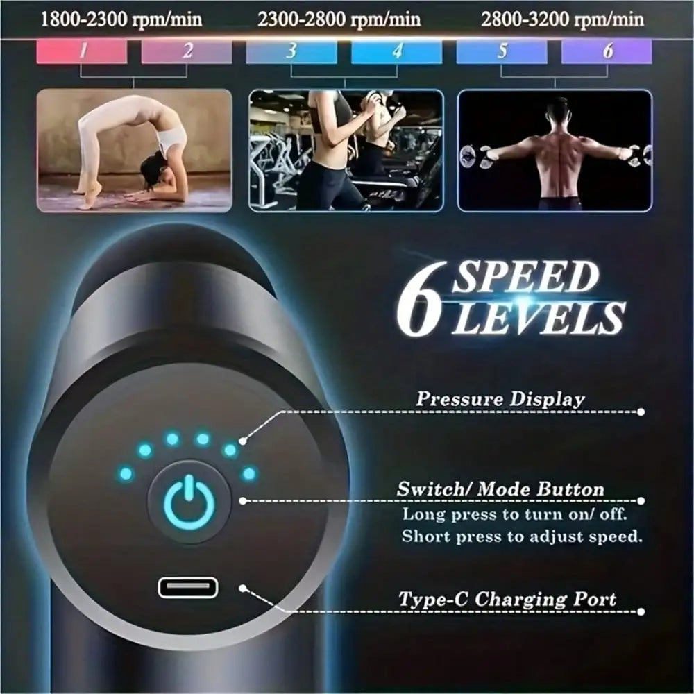 Portable USB Massage Gun with 4 Heads for Deep Tissue