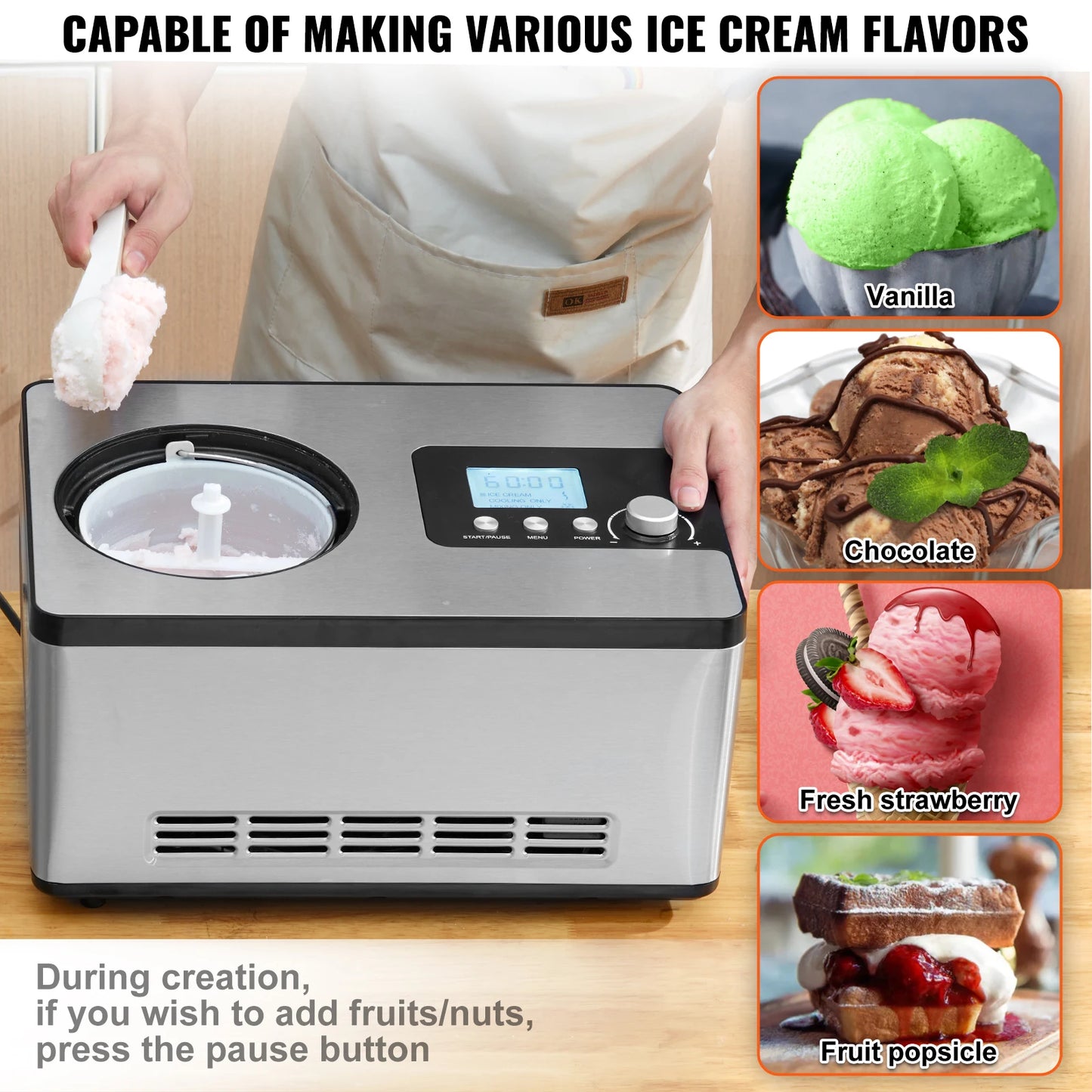 SucceBuy Automatic Ice Cream Maker With Built-In Compressor