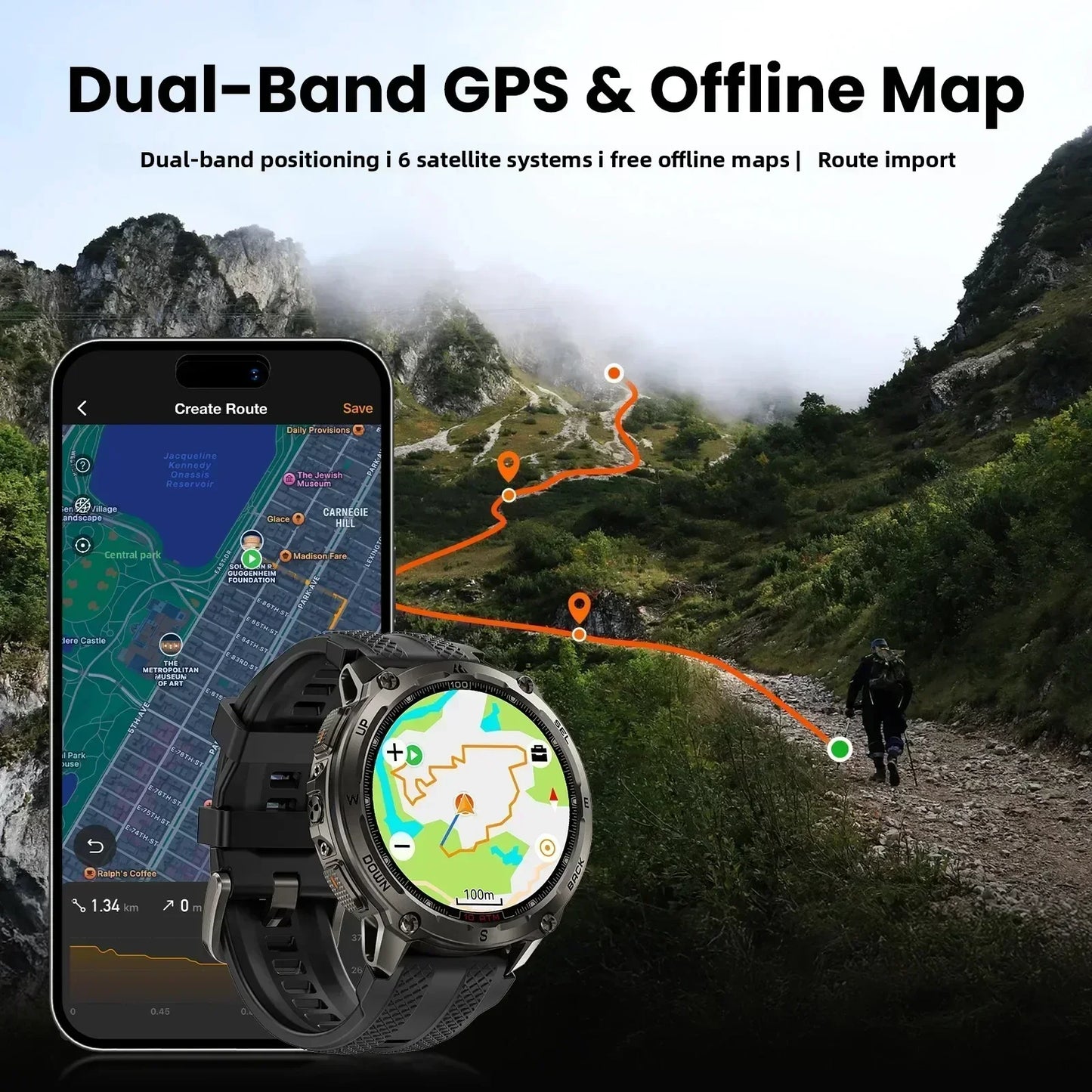 KOSPET Tank T4 Smartwatch With GPS And Heart Rate Tracking