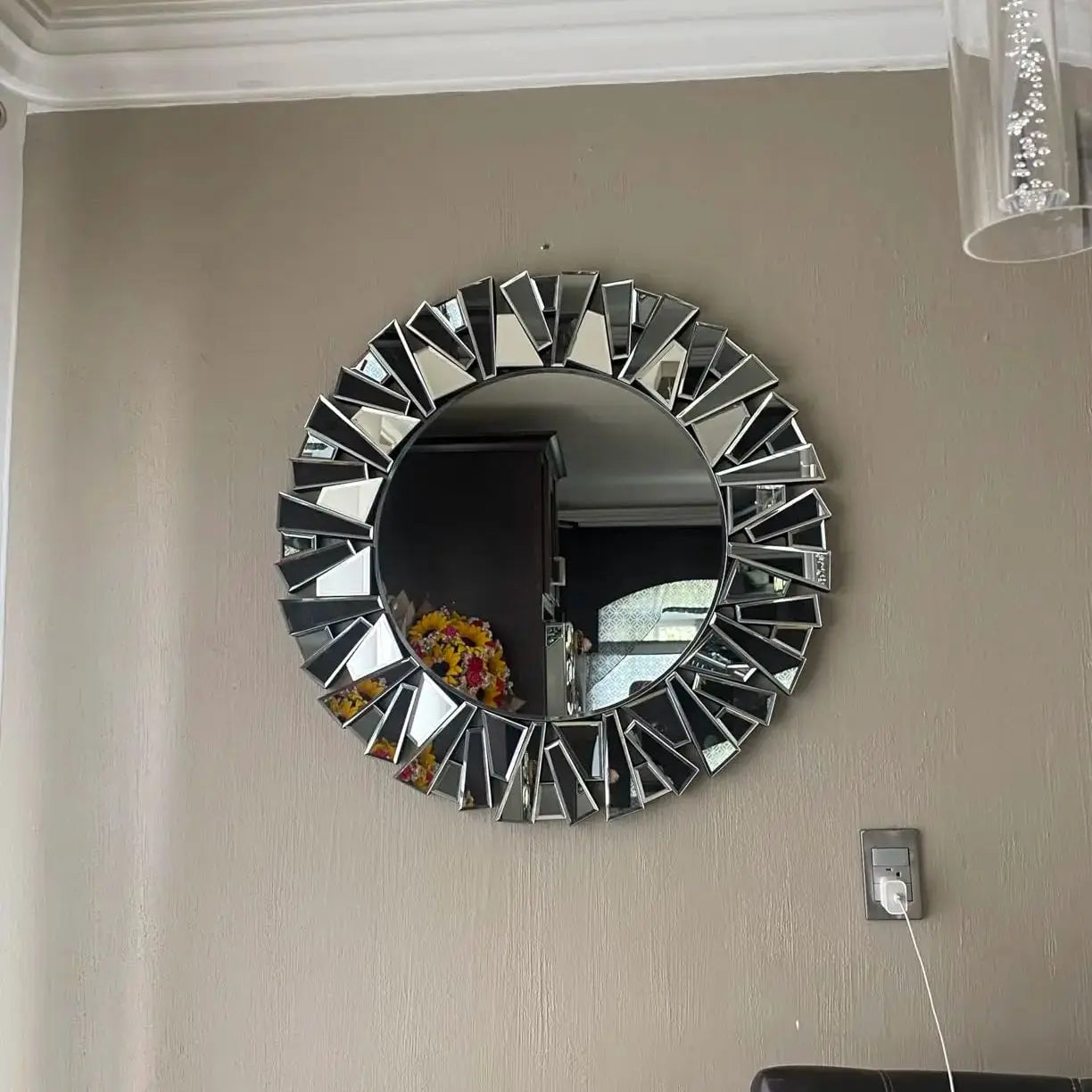 Sunburst Decorative Wall Mirror Round Beveled Glass Accent Bathroom