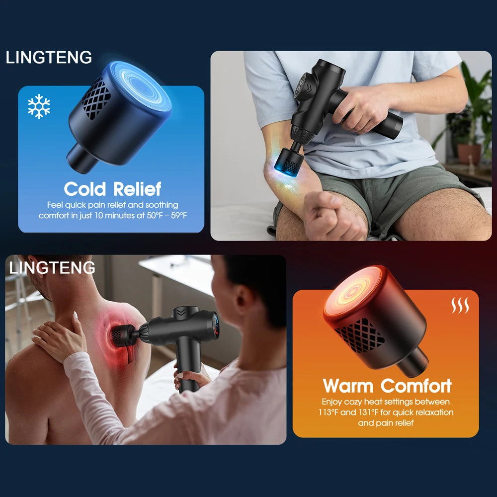 LINGTENG Massage Gun With Hot Cold Functions And 7 Heads