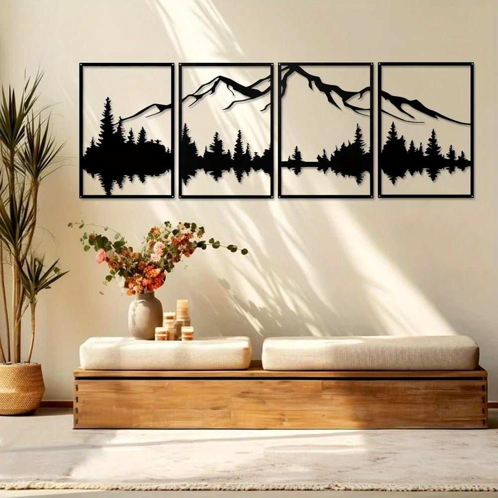 Ohrmbya Mountain Metal Wall Art Set Of Four Forest Decor