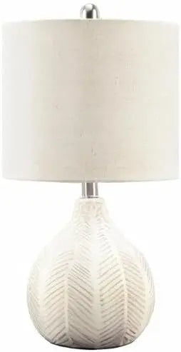 Ceramic Table Lamp With Herringbone Pattern And Drum Shade
