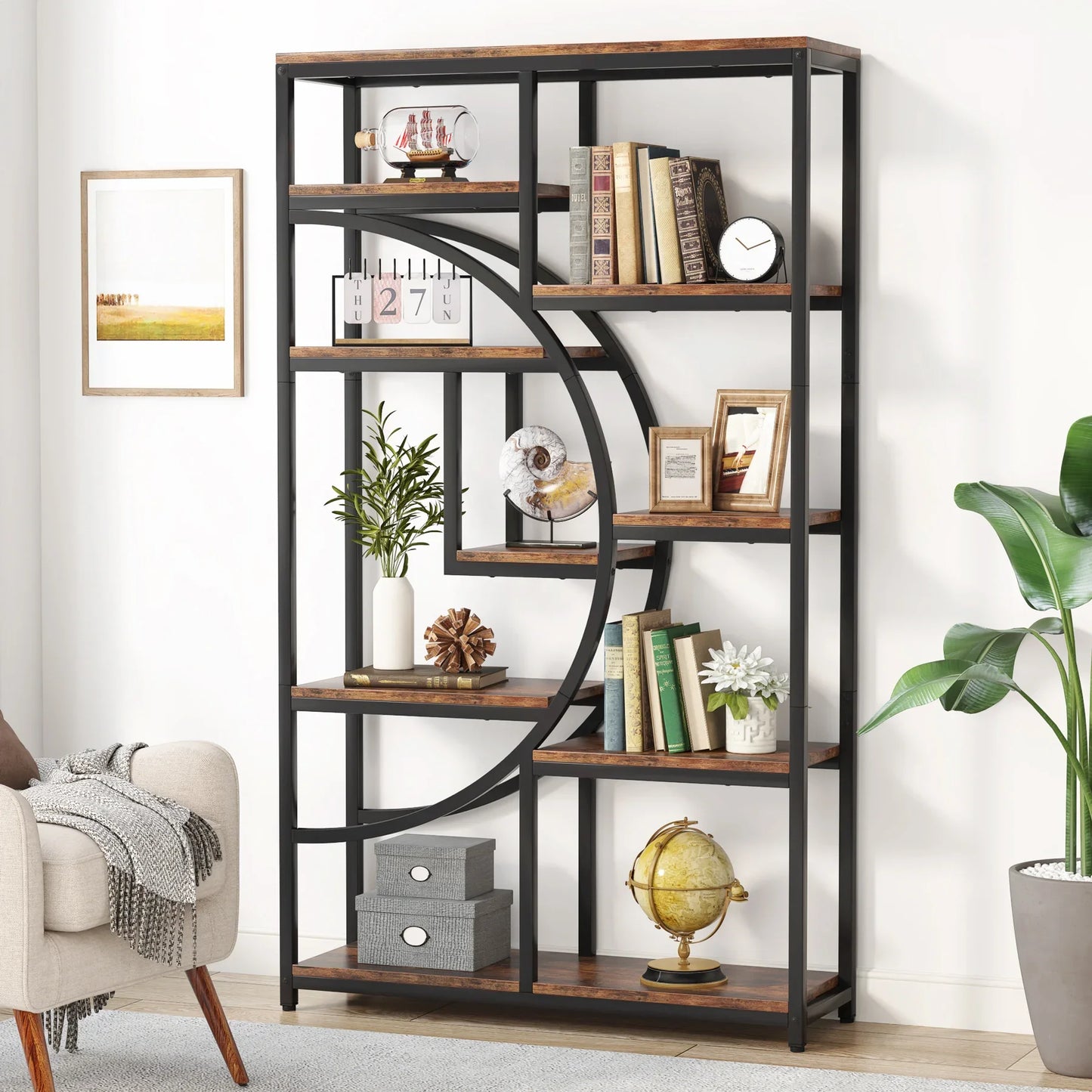 Tribesigns Industrial 5 Tier Etagere Bookcase Freestanding Bookshelf