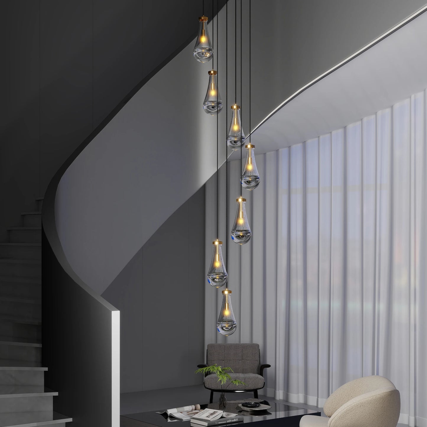 LONGREE 7 Light Pendant Chandelier With Adjustable Hanging Cord