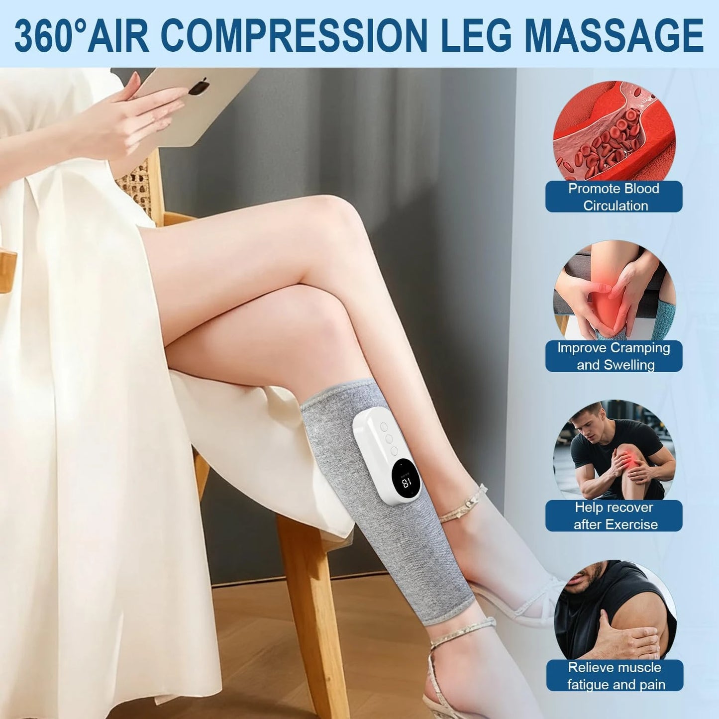 Cordless Leg Massager With Heat and Compression for Circulation