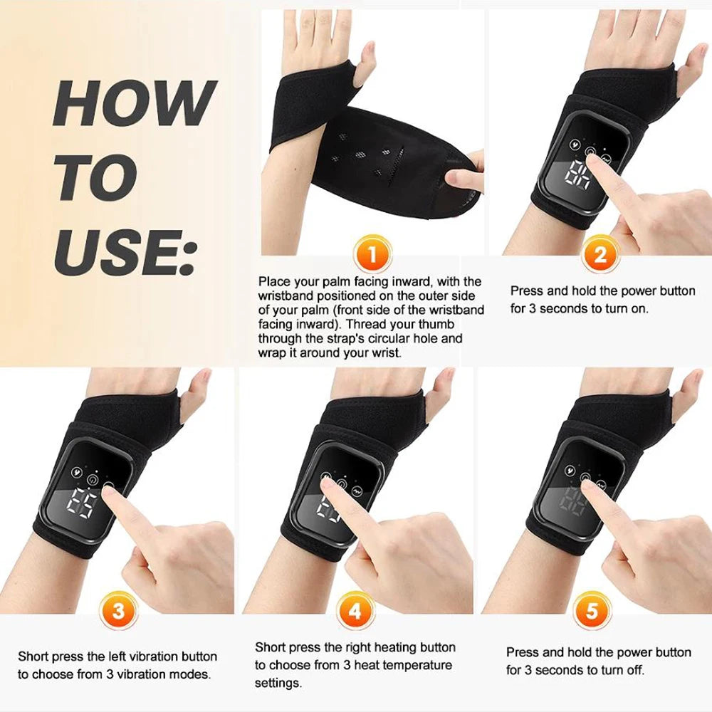 Wireless Electric Wrist Massager With Vibration And Heat Therapy