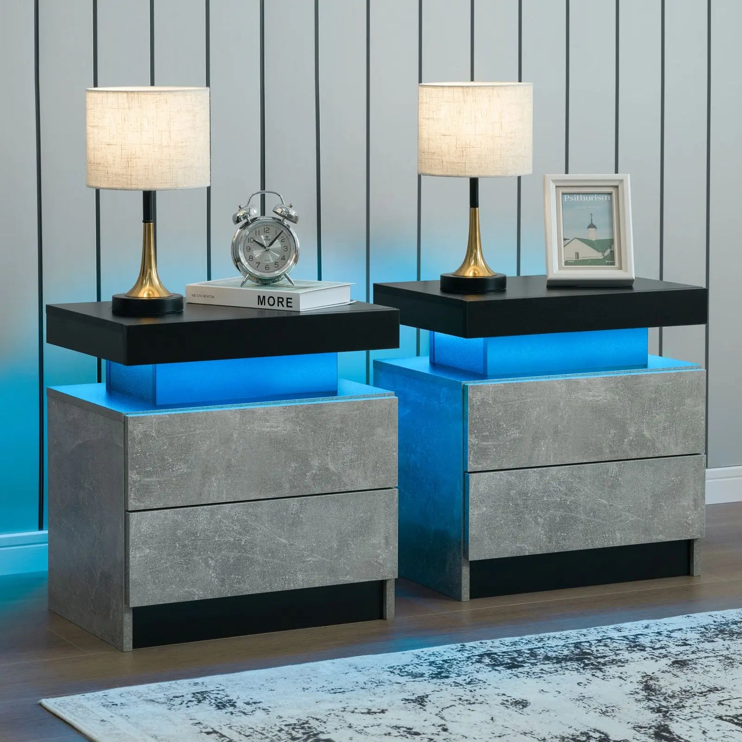 Cubehom LED Nightstands Set Of 2 With Drawers Bedside Tables
