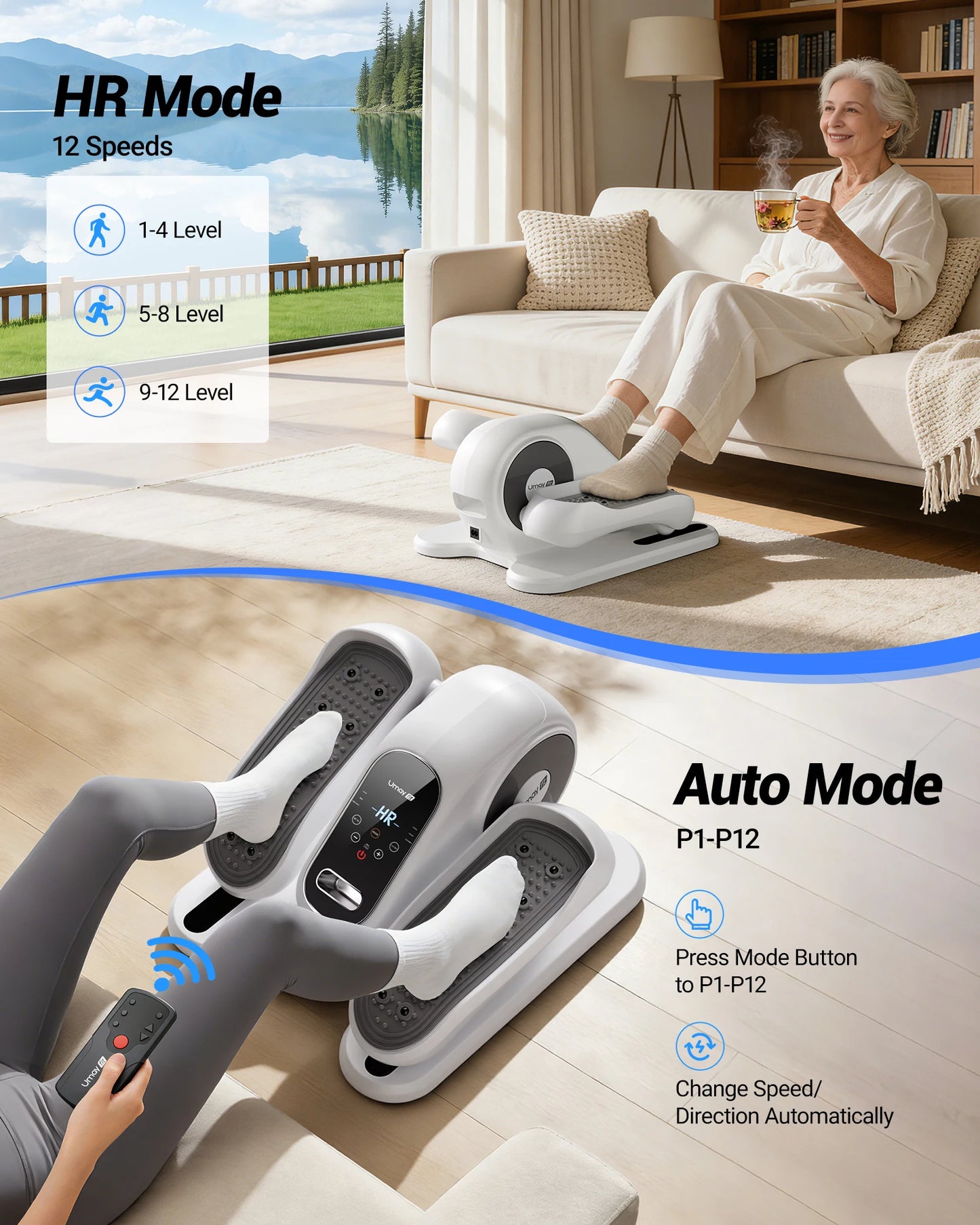 UMAY Compact Under Desk Elliptical Machine 12 Speed