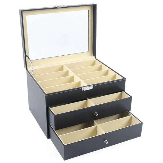 Premium PU Leather Display Organizer Box With Glass Window
