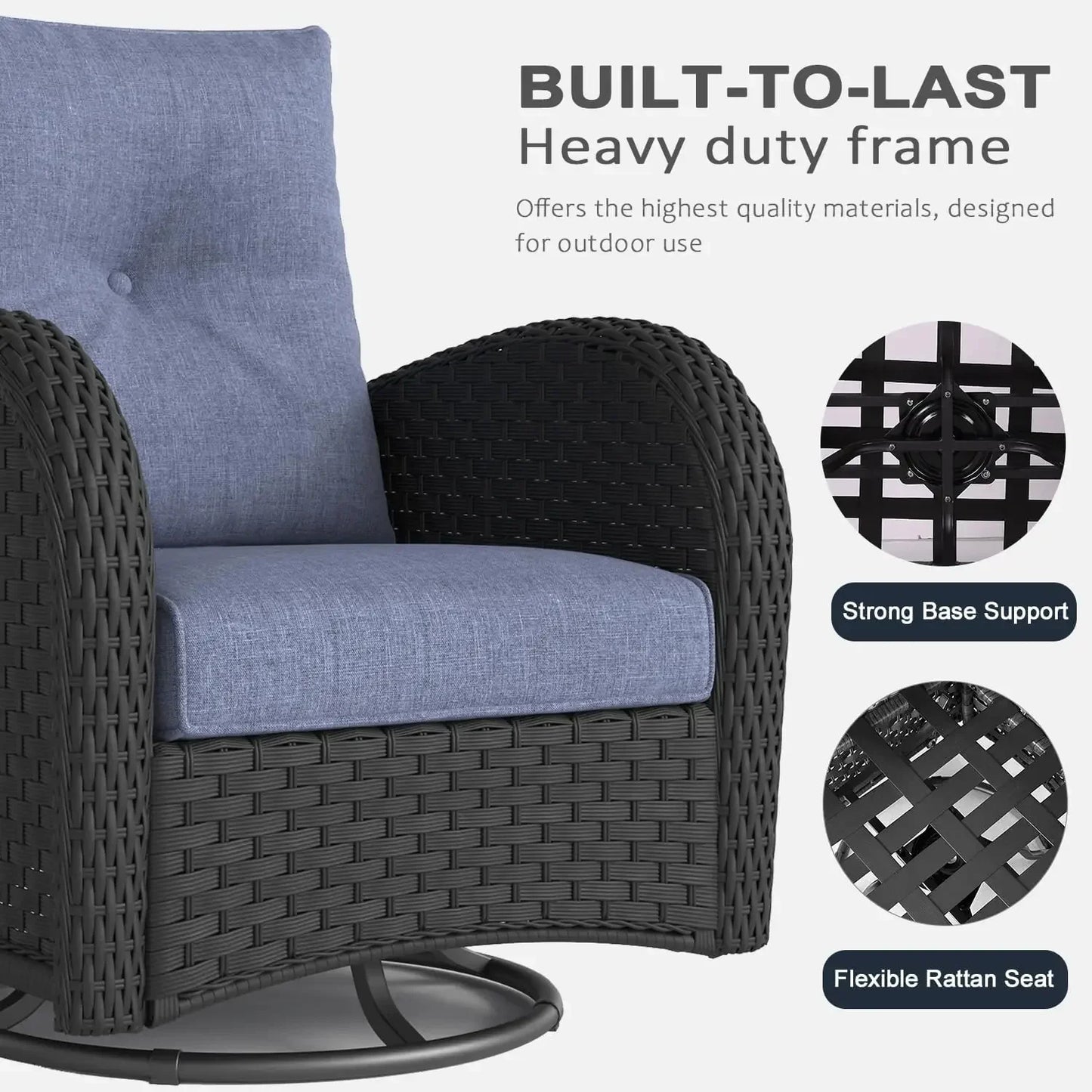 Outdoor 5 Piece Rattan Wicker Furniture Set With Swivel Rockers