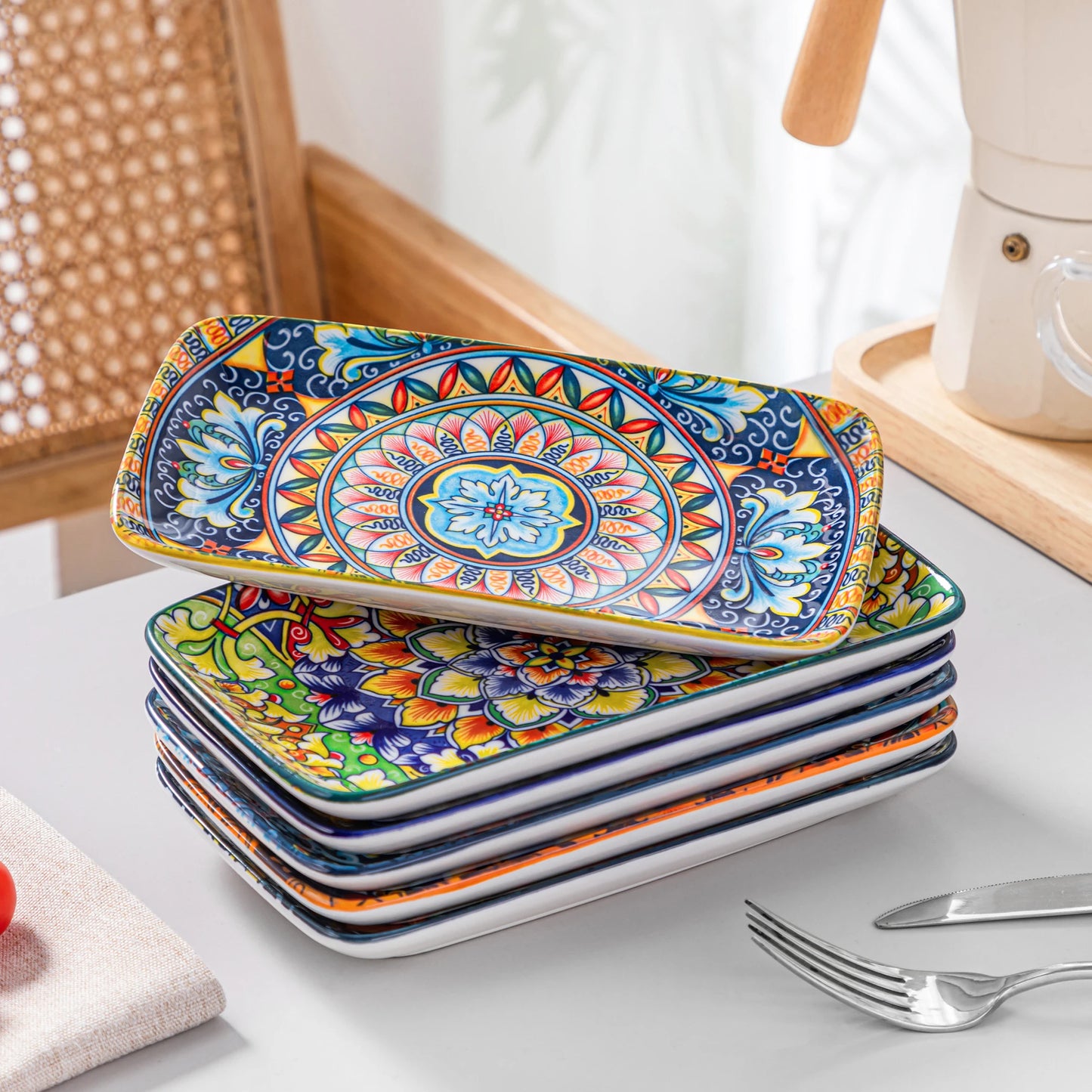 MALACASA Rectangular Porcelain Serving Plates Set Bohemian Floral