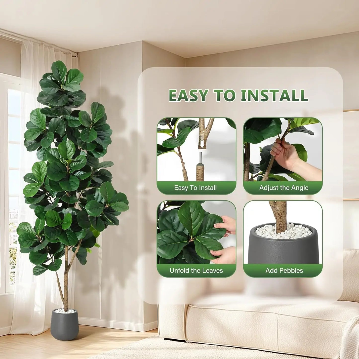 HiMISS Fiddle Leaf Fig Tree Artificial Lifelike In Planter