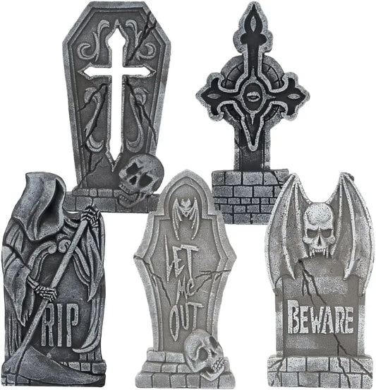 Joyfy 5 Pack Halloween Graveyard Foam Headstones Outdoor Lawn Tombstones